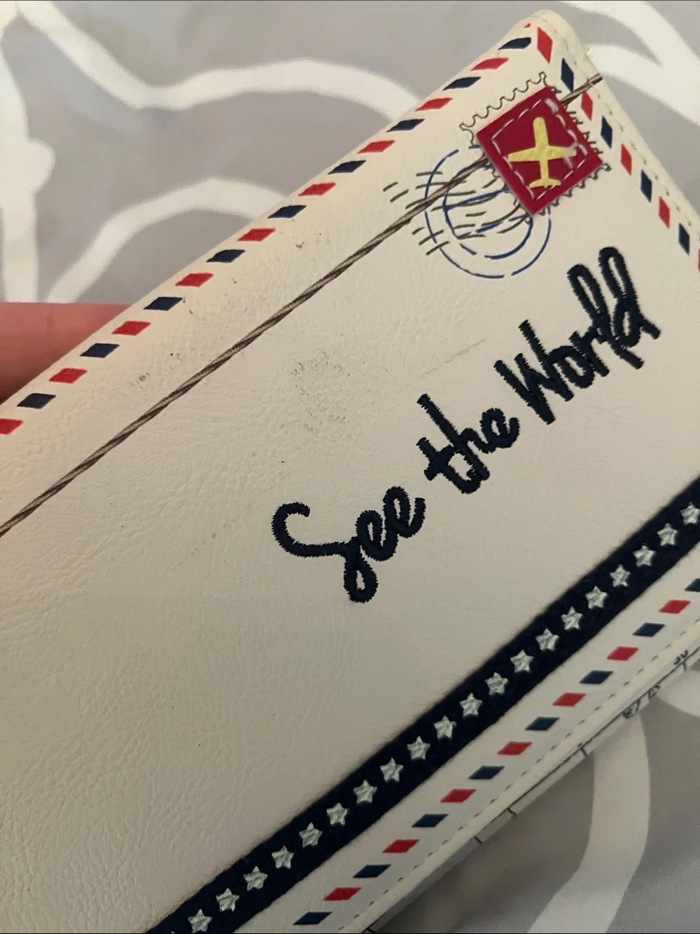 See the World Air Mail Travel Wallet - Cream with Navy Trim